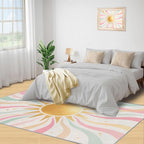 Boho Sun Area Rugs 8x10ft, Minimalist Sunburst Area Rug for Living Room, Abstraction Deco Modern Rug with Double Sided Carpet Tape for Bedroom Men Room Decor