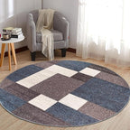 Rugshop Modern Boxes Design Non-Slip (Non-Skid) Round Area Rug for Living Room, Entryway,Kitchen,Breakfast Nook 8' Blue