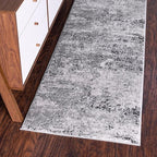 Rugs.com Leipzig Collection Runner Rug – 6 Ft Runner Grey Low-Pile Rug Perfect for Hallways, Entryways