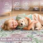 Wonnitar Floral Washable Round Rugs 6ft, Purple Circle Rugs for Bedroom Girls Dorm, Ultra-Thin Non Slip Boho Carpet for Nursery Girls Room Decor Living Room Playroom, Light Purple/Pink