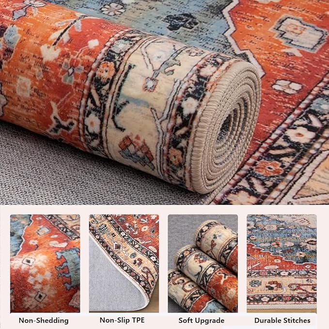 Moroccan Trellis Hallway Runner Rug Non-Slip Washable Geometric Standing Mats Anti-Fatigue Long Farmhouse Kitchen Mat Soft Low-Pile Distressed Area Rugs for Bathroom,Bedroom,Laundry 2' X 6'
