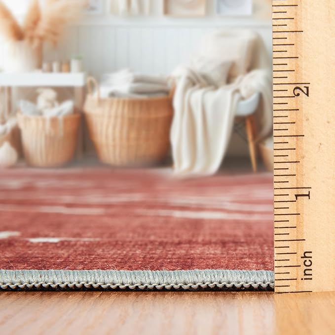 ReaLife Rugs Machine Washable Area Rug - Living Room Bedroom Bathroom Kitchen Entryway Office - Padded Low Pile Stain Resistant Premium - Moroccan Diamond Tribal - Jax - Orange 4' x 6'