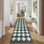 Lahome Checkered Washable 2x8 Green Runners for Hallways Non Slip, Ultra-Thin Kitchen Bathroom Runner Rugs, Moroccan Trellis Throw Carpet Runner for Bedroom Entryway Decor (2'x8',Dark Green)