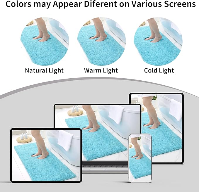 Bathroom Runner Rug 24x59 Teal Non Slip Fluffy Long Bath Mat for Bathroom Floor Washable Plush Luxury Bath Rug for Tub Absorbent Shower Sink Mat Bedside Rug