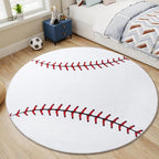 Soft Round Rugs for Bedroom, Baseball Rug for Boys, Bedside Area Kids Carpet, Baseballs Lovers Home Decor Indoor Circle Carpets for Living Room, Nursery, Dorms Machine Washable, 6ft Inch