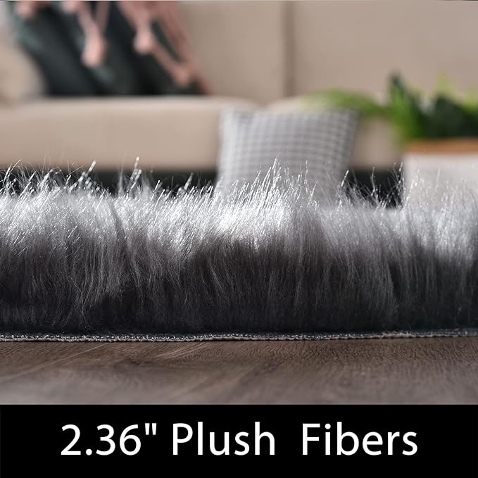 Latepis Hallway Runner Rugs 2x10 Dark Gray Faux Wool Fur Rug Wasgable Non Slip Fluffy Rug for Living Room Luxury Home Décor Rectangle