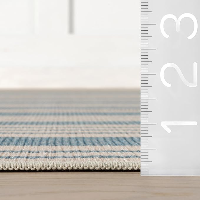 Dash & Albert Talos Blue Machine Washable Rug, 2 X 3 Feet, Blue/Ivory Stripe Pattern