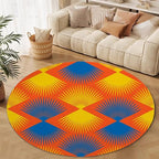 Vintage Blue Orange Round Rug Retro Pattern Print Area Rug Washable 8ft Circle Rugs for Living Room Bedroom Non Slip, Soft Indoor Floor Carpet for Kitchen Entryway Family Room