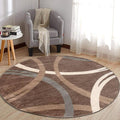 Rugshop Modern Wavy Circles Design Round Rug, Carpet with Jute Backing for Living Room, Dining Room, or Bedroom, Brown, 8' Round