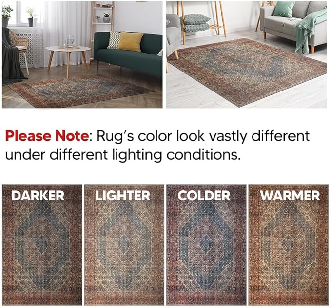 Keen Home Design 9x12 Rug - Machine Washable Area Rug with Non-Slip Backing, Ideal for Living Room, Dining Room, Bedroom - Vintage, Easy Clean, Durable, Low Pile Rug - (9' x 12')