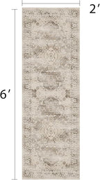 Washable Runner Rugs for Entryway 2x6 Non-Slip Low Pile Vintage Runners for Bedside Hallways Beige