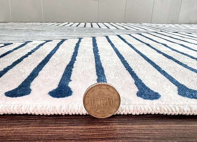 GLN Rugs Contemporary Collection - Machine Washable Area Rug, Contemporary Washable, Non Slip, Low Pile Chenille Rug, Living Room, Bedroom, Kitchen Rug (4' x 6' Blue Ivory)