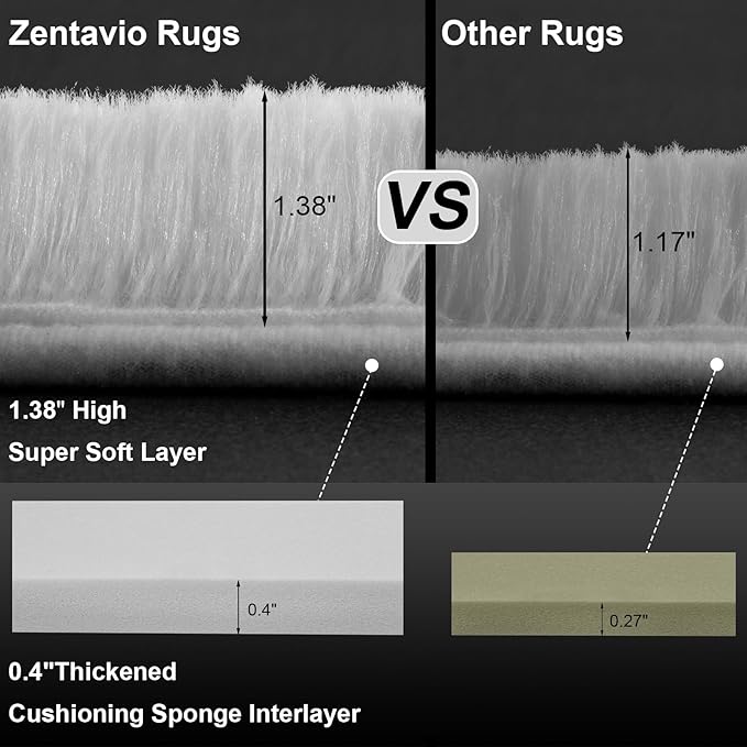 Zentavio White Living Room Rugs 8x10 Large Area Rugs for Bedroom Soft Fluffy Furry Shag Aesthetic Carpet Plush High Pile Floor Rug for Nursery Kids Room Dorm Home Decor
