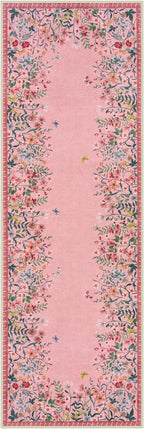 Lahome Boho Floral 2x6 Pink Bathroom Runner Rugs Non Slip Washable,Soft Runners for Hallways,Indoor Carpet Runner with Rubber Backing for Bedside Entryway Kitchen Laundry(Pink,2x6)
