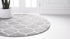 Rugs.com Lattice Frieze Collection Rug – 7' Round Light Gray Medium Rug Perfect for Kitchens, Dining Rooms