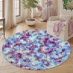 Abstract Pixel Geometry Round Rug Ombre Blue Purple Living Room Circle Area Rugs 6ft Washable Soft Non Slip Low Pile Indoor Floor Carpet for Bedroom Office Kitchen Coffee Table