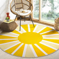 Lahome Round Area Rugs 5Ft - Washable Large Boho Round Rug for Living Room Cute Soft Nursery Rug Non-Slip Low-Pile Circle Rug, Rainbow Sun Print Round Carpet for Bedroom Dining Room (5'x5', Yellow)