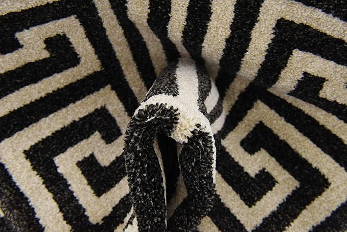 Unique Loom Athens Collection Classic Geometric Modern Border Design Area Rug (2' 0 x 6' 0 Runner, Black/ Beige)
