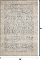 Loloi Hathaway Collection HTH-02 Denim/Multi 2'-0" x 5'-0", .25" Thick Accent Rug, Soft, Durable, Printed, Modern, Low Pile, Non-Shedding, Easy Clean, Living Room Rug