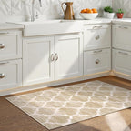 Lahome Moroccan Runner for Hallway - 2x4 Area Rug Washable Non-Slip Soft Bathroom Runner Ultra-Thin Small Kitchen Mat, Modern Print Distressed Floor Runners for Entryway Bedroom （(Taupe, 2'x4')