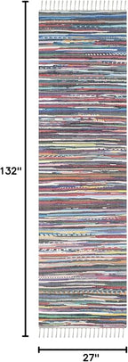 SAFAVIEH Rag Rug Collection Runner Rug - 2'3" x 11', Grey & Multi, Handmade Boho Stripe Cotton, Ideal for High Traffic Areas in Living Room, Bedroom (RAR121M)