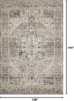 Loloi Hathaway Collection HTH-05 Steel/Ivory 9'-0" x 12'-0", .25" Thick Area Rug, Soft, Durable, Printed, Modern, Low Pile, Non-Shedding, Easy Clean, Living Room Rug