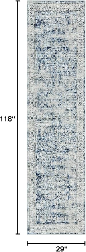 Morebes Vintage Rug Runners for Hallways Non Slip,Washable Runner Rug 2x10, Soft Long Distressed Non-Shedding Throw Carpet Runner Rug for Entryway Kitchen Laundry Living Room, Blue