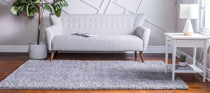 Unique Loom Davos Shag Collection Area Rug - Solid (6' 1" x 9' Rectangle, Sterling)