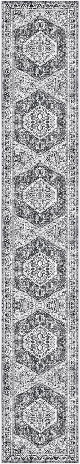 KOZYFLY Runners for Hallways 3x16 Ft Extra Long Washable Kitchen Thin Runner Rug Boho Runner Rug for Entryway Indoor Printed Faux Wool Stair Floor Carpet for Stair Kitchen Hall, Grey