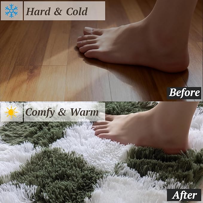 6x9 Area Rugs for Living Room Bedroom, Soft Fluffy Shaggy Bedside Rug, Indoor Floor Carpet for Kids Playroom, Dorms, Nursery Rooms, Home Decor (Olive Green & White 6'x9')