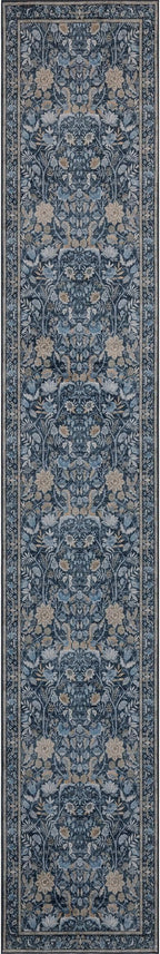 Washable Runner Rug 2x12: Vintage Boho Floral Carpet Runners for Hallway Entryway Non-Slip - Soft Botanical Low Pile Thin Mat for Kitchen Bathroom Bedroom Laundry Floor Decor - Slate Blue