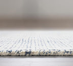 Hand-Tufted 100% Wool Pile Area Rug – Geometric Textured Grid Check Pattern – Thick and Durable Floor Carpet for Bedroom, Living Room, Kids Room, and Dining Area (Indigo Blue, 5' x 5')