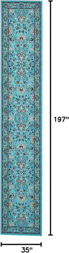 Unique Loom Sialk Hill Collection Area Rug - Washington (2' 11" x 16' 5" Runner Turquoise/Black)