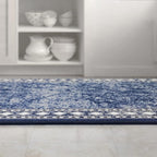 Antep Rugs Alfombras Modern Bordered 2x7 Non-Skid (Non-Slip) Low Profile Pile Rubber Backing Indoor Area Runner Rugs (Navy Blue, 2' x 7')