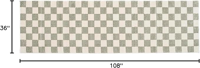 Revival Rugs Gambit 2'7"x9' Checkered Rug Machine Washable Runner Rug for Hallway Entryway - 100% Recycled Oeko-TEX Certified, Medium Pile, Green, Beige