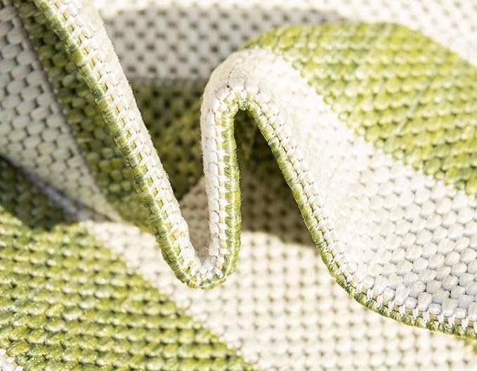 Unique Loom Outdoor Striped Collection Area Rug - Striped (4' 1" Round, Green/Ivory)