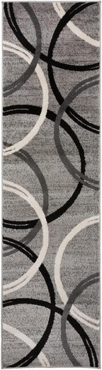 Rugshop Wavy Circles Design Runner Rug, Fade-Resistant Carpet for Hallway, Kitchen, or Entryway, Gray, 2' x 10'