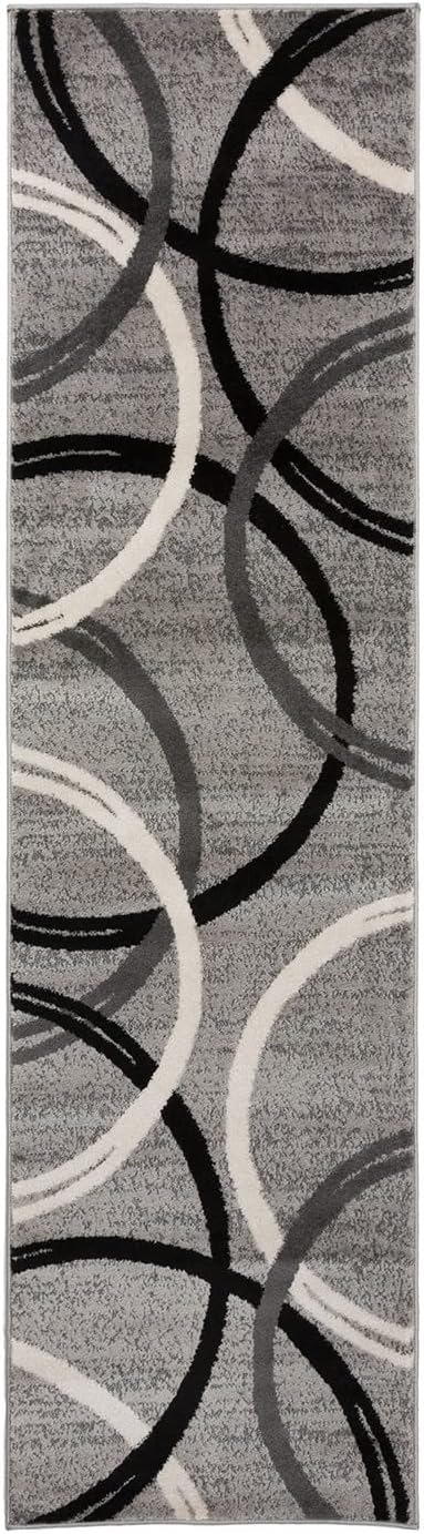 Rugshop Wavy Circles Design Runner Rug, Fade-Resistant Carpet for Hallway, Kitchen, or Entryway, Gray, 2' x 10'