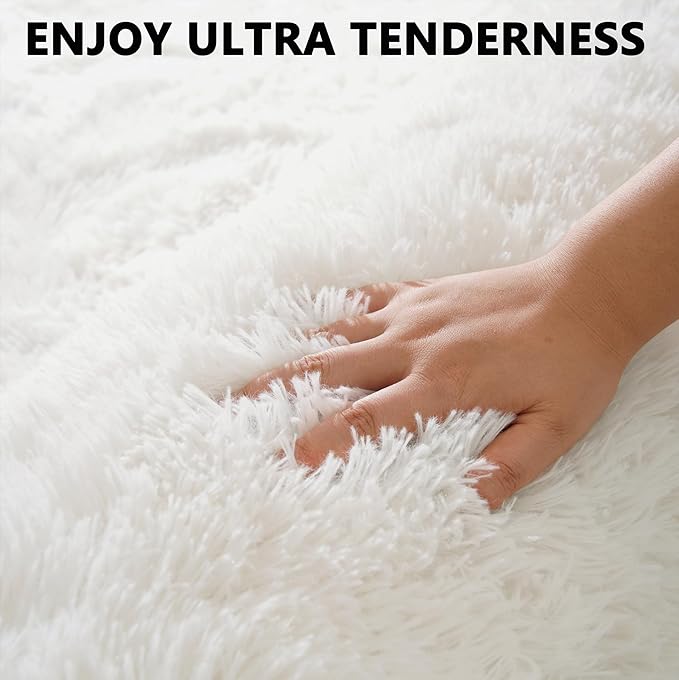 Beglad Fluffy Area Rugs 4x6 Feet, Modern Minimalist Style Shag Rugs, Non-Slip Indoor Carpet Soft Rugs for Bedroom, Living Room & Kids Room, Cream White