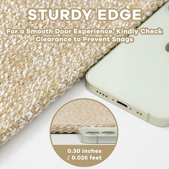 EARTHALL Washable Runner Rug 3x8 Ft Non Slip Runners for Hallways Wide Cotton Rubber Backed Kitchen Runner Braided Indoor Floor Carpet for Entryway, Hallway, Kitchen, Bedroom, Golden Beige/White