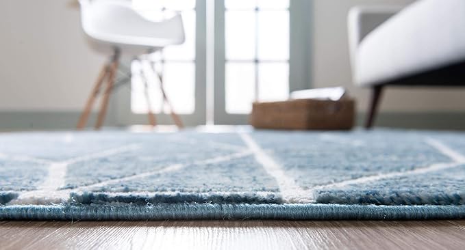 Rugs.com Lattice Trellis Collection Rug – 5' x 8' Blue Low-Pile Rug Perfect for Living Rooms, Large Dining Rooms, Open Floorplans