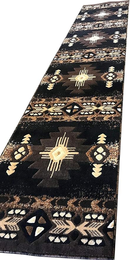 YHSF South West Native American Area Rug C318 - Easy Clean, Thick, Soft, Durable Native Tribal American Indian Inspired Rug for Bedroom/Living Room and more -Black, 2 Feet 4 Inches x 10 Feet 11 Inches