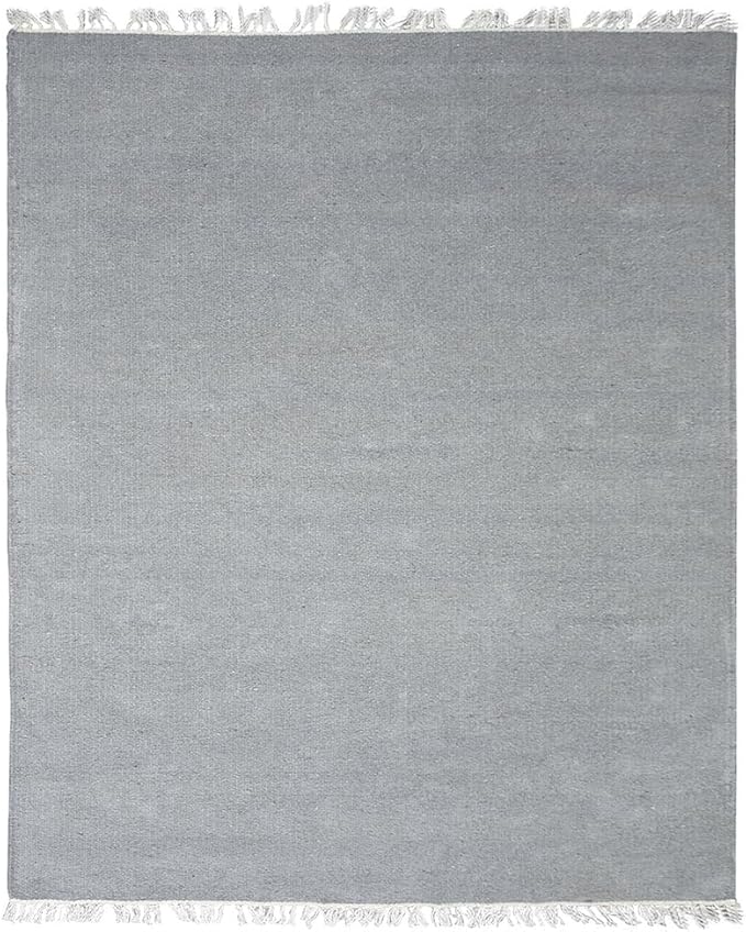 Rugsotic Carpets Hand Woven Flat Weave Kilim Wool ECO-Friendly Area Rugs - 4'x6', Rectangle Shape, Light Silver Color, Solid Plain Design, Low Pile Handmade Rugs for Living Room (D00111)