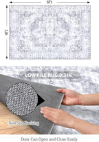 COMSLE 4x6 Rugs for Living Room Washable Area Rugs for Bedroom Faux Wool Distressed Throw Rugs Absorbent Non-Slip Floor Carpet for Indoor Kitchen Laundry Room Gray