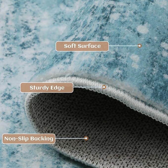 4x6 Abstract Rug for Entryway, Modern Teal Grey Washable Indoor Entry Way Area Rugs, Thin Soft Non-Slip Carpet Door Mat for Dining Room Kitchen Bedroom - Teal+Gray