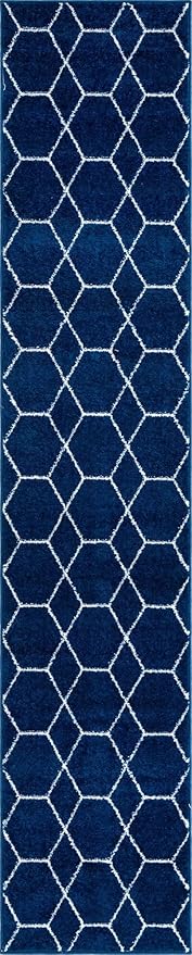 Unique Loom Trellis Frieze Collection Area Rug - Geometric (2' x 10' Runner, Navy Blue/ Ivory)