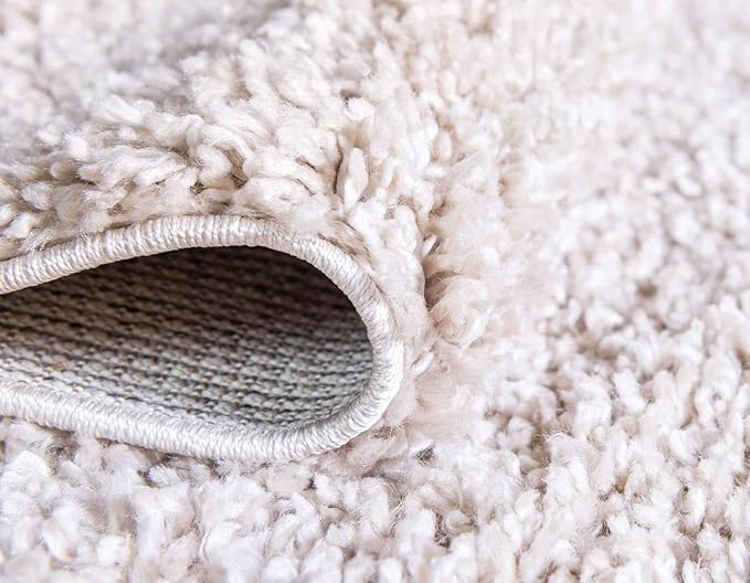 Unique Loom Davos Shag Collection Area Rug - Solid (3' 3" Round, Linen)