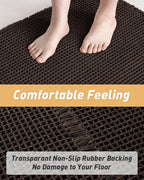 AMOAMI Upgraded Waffle Bath Mat, Super Absorbent Non Slip Bath Mats for Bathroom Floor, Machine Washable Bathroom Rugs with Tassels, Rubber Backed Bathroom Mats, Ultra Soft, 18" x 30", Chocolate