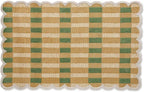 Hand-Tufted Wool Area Rug with Scalloped Edges, Beige and Green Plaid Pattern, Cozy and Soft Accent Rug for Living Room, Bedroom, and Nursery, Handmade Decorative Rug, 2x3 Ft