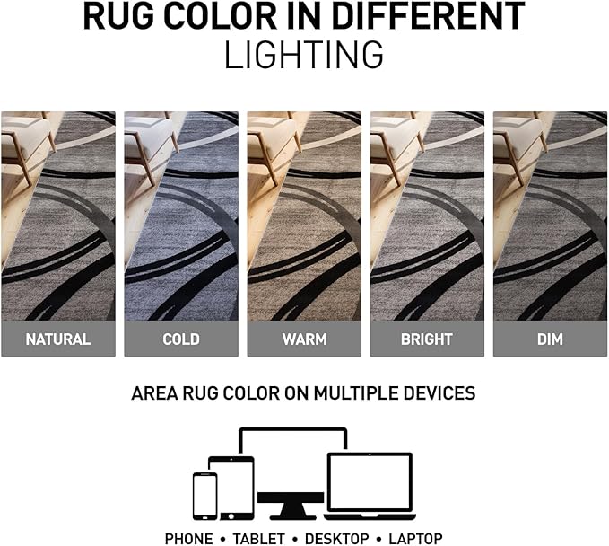Rugshop Wavy Circles Design Square Rug, Non-Shedding Carpet for Living Room, Bedroom, or Dining Room, Gray, 6'6" x 6'6"